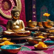 Медитация буддийской традиции с поющими чашами